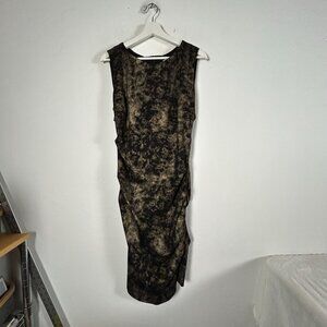 Nicole Miller Artelier Womens Black & Gold Ruched Sheath Dress Large Sleeveless